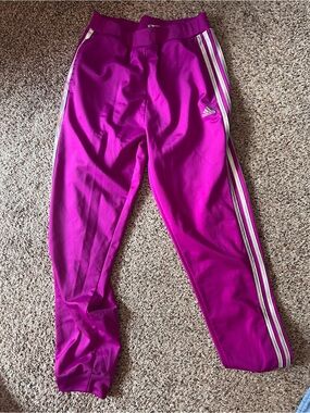 adidas Girls Magenta Joggers with White Side Stripes
